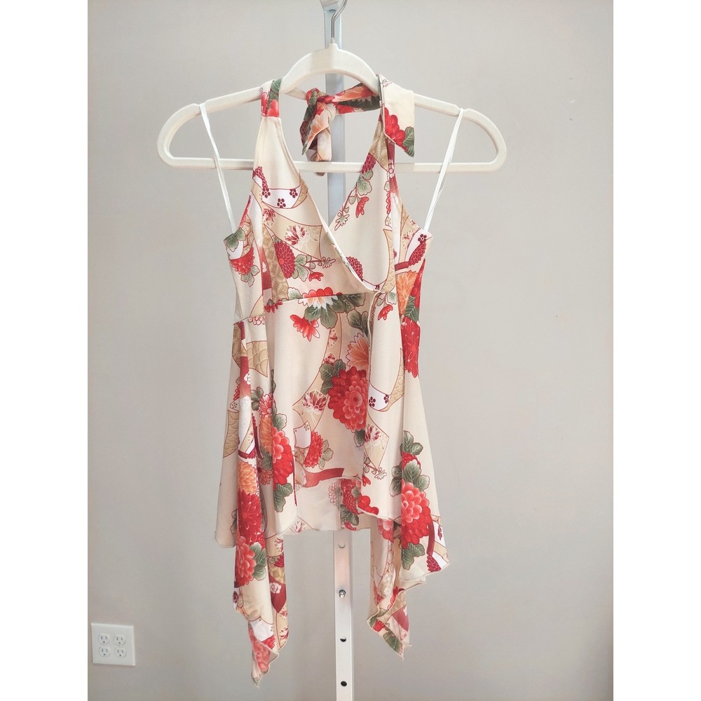 Wild Cat Floral Halter Top Handkerchief Hem Y2K Festival Boho 90s Fairy Romantic